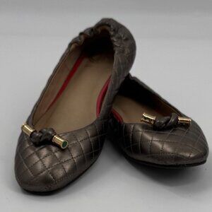 Lilly Pulitzer Quilted Bronze Ballet Flats Bow Accent & Elastic Backing Size 7